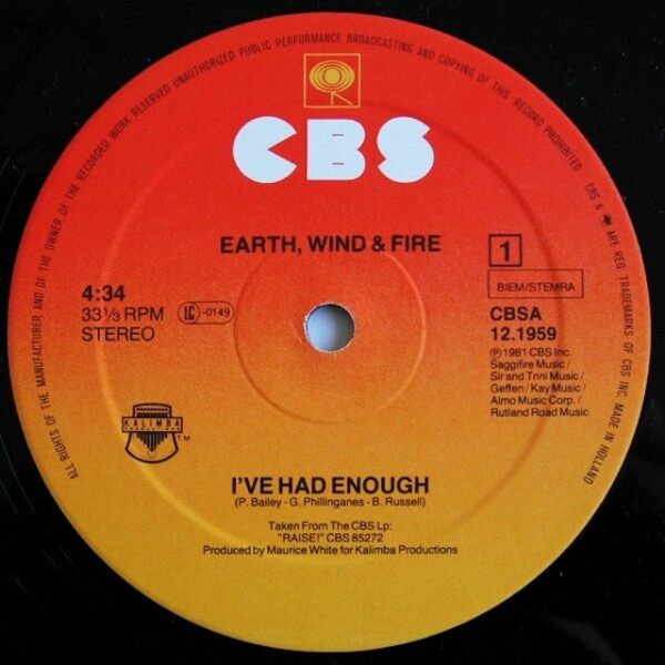 Earth, Wind & Fire ‎– I've Had Enough / Kalimba Tree